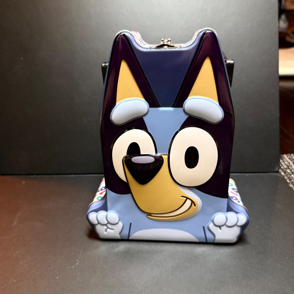 Bluey Storage Tin Box Kids OS Blue New Embossed 3D Character Metal Latch Handle
